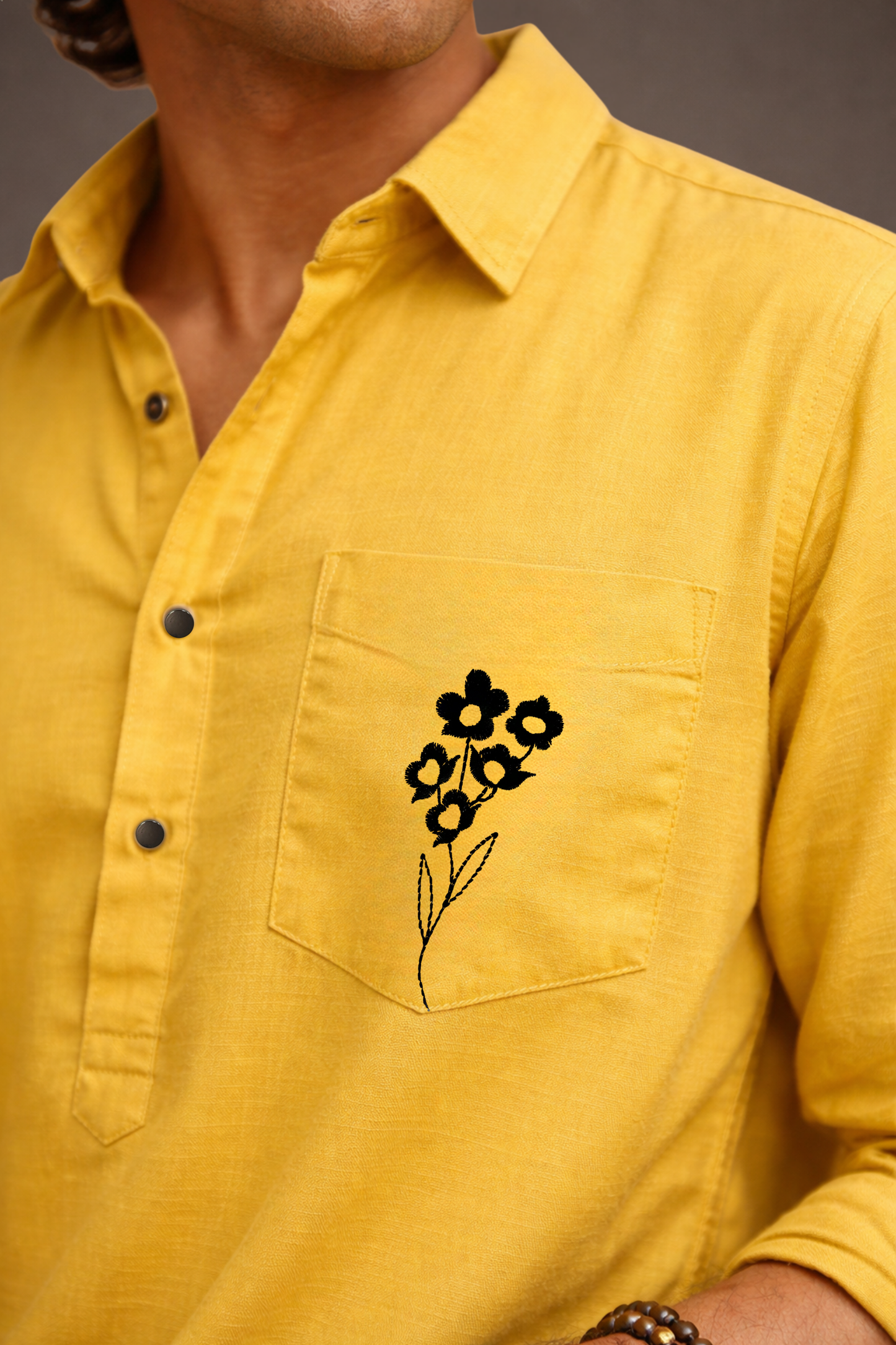 Yellow Rayon Kurta Men Side View – Shirt Collar Ethnoir India