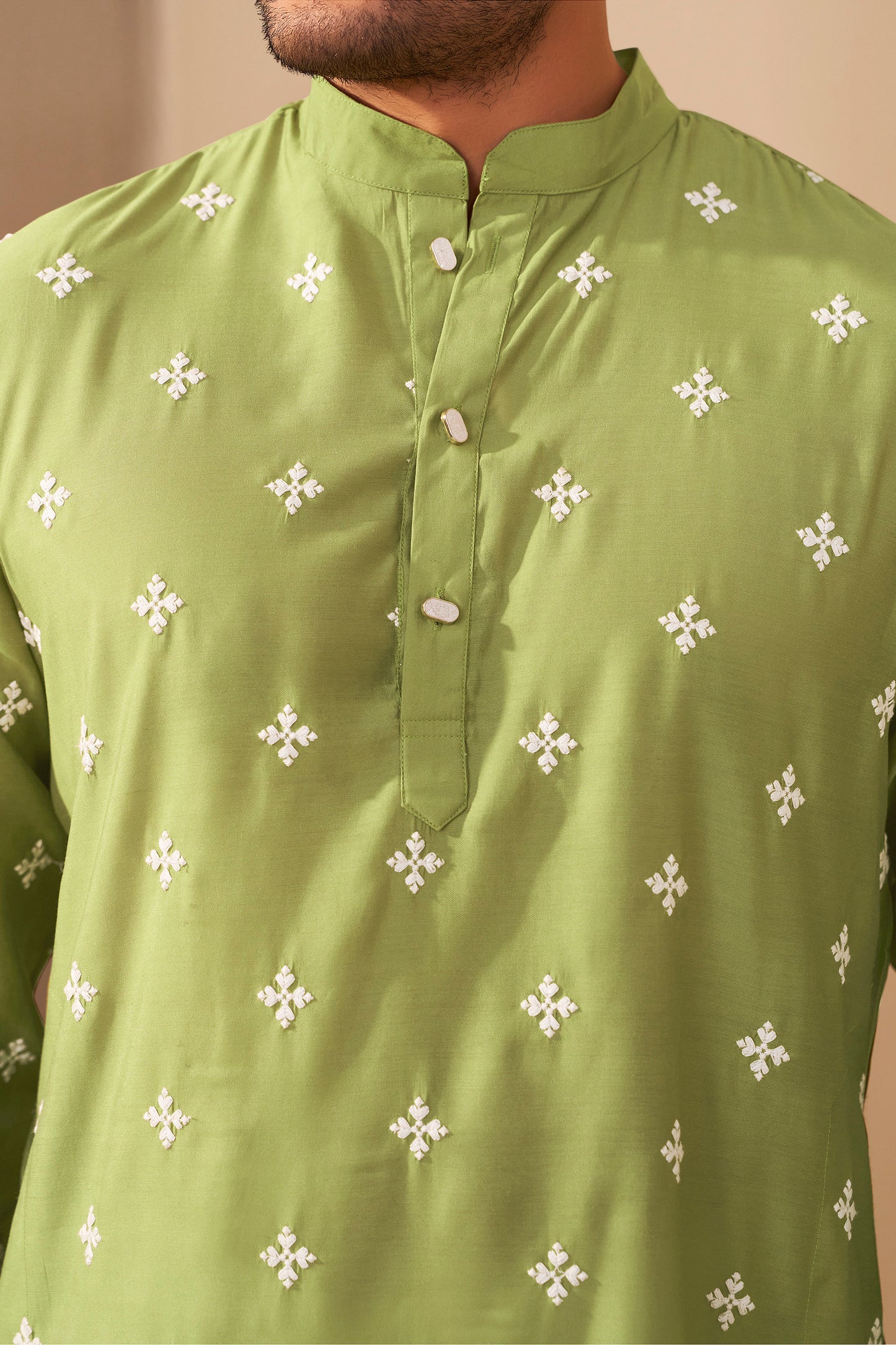 Mint Green Roman Silk Kurta Men Full Length – Elegant Ethnoir India