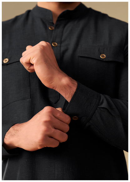Jet Black Co-Ord Set Men Full Length View – Premium Ethnoir India