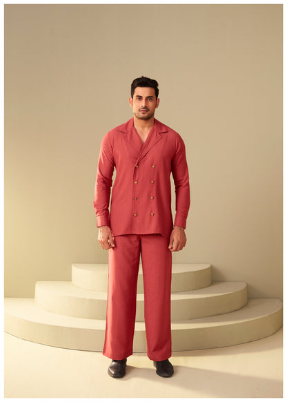 Rust Double-Breasted Linen Co-Ord Set for Men – Bold Ethnic Ethnoir