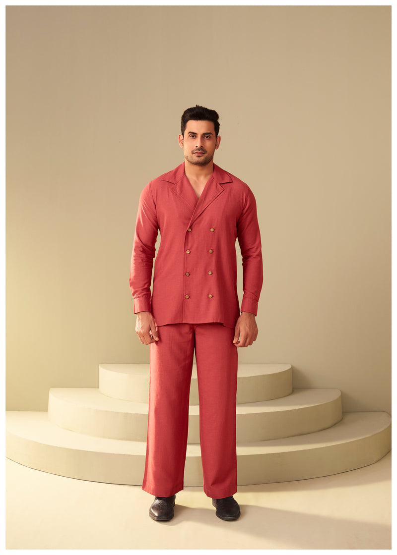 Rust Double-Breasted Linen Co-Ord Set for Men – Bold Ethnic Ethnoir