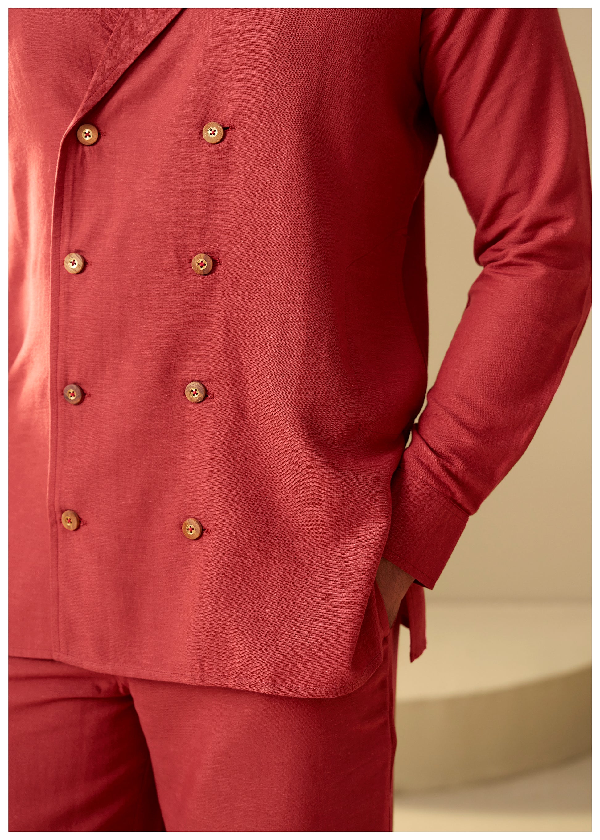Rust Linen Co-Ord Set Men Detail – Bold Statement Ethnoir India