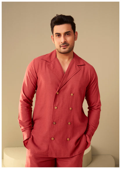 Rust Double-Breasted Co-Ord Set Men Full View – Premium Ethnoir India