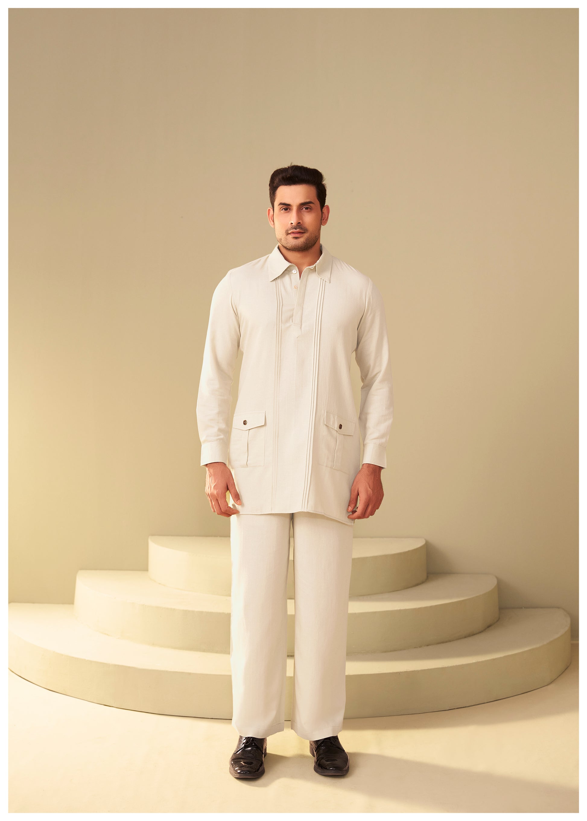 Sand Beige Utility Co-Ord Set for Men – Cotton Linen Ethnic Wear by Ethnoir
