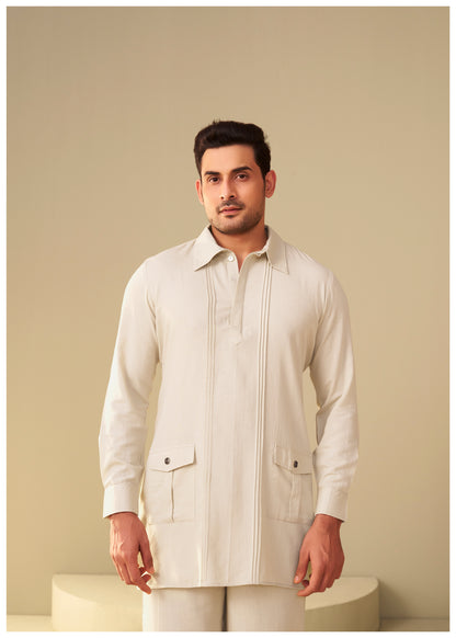 Sand Beige Linen Co-Ord Set for Men Full View – Ethnoir India