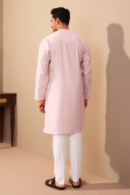 Light Pink Roman Silk Kurta for Men Side View – Ethnoir India