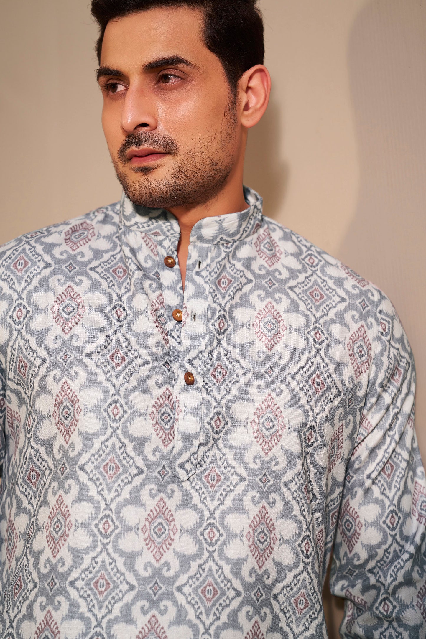 Ash Grey Poly Linen Short Kurta Men Full Length – Ethnoir India