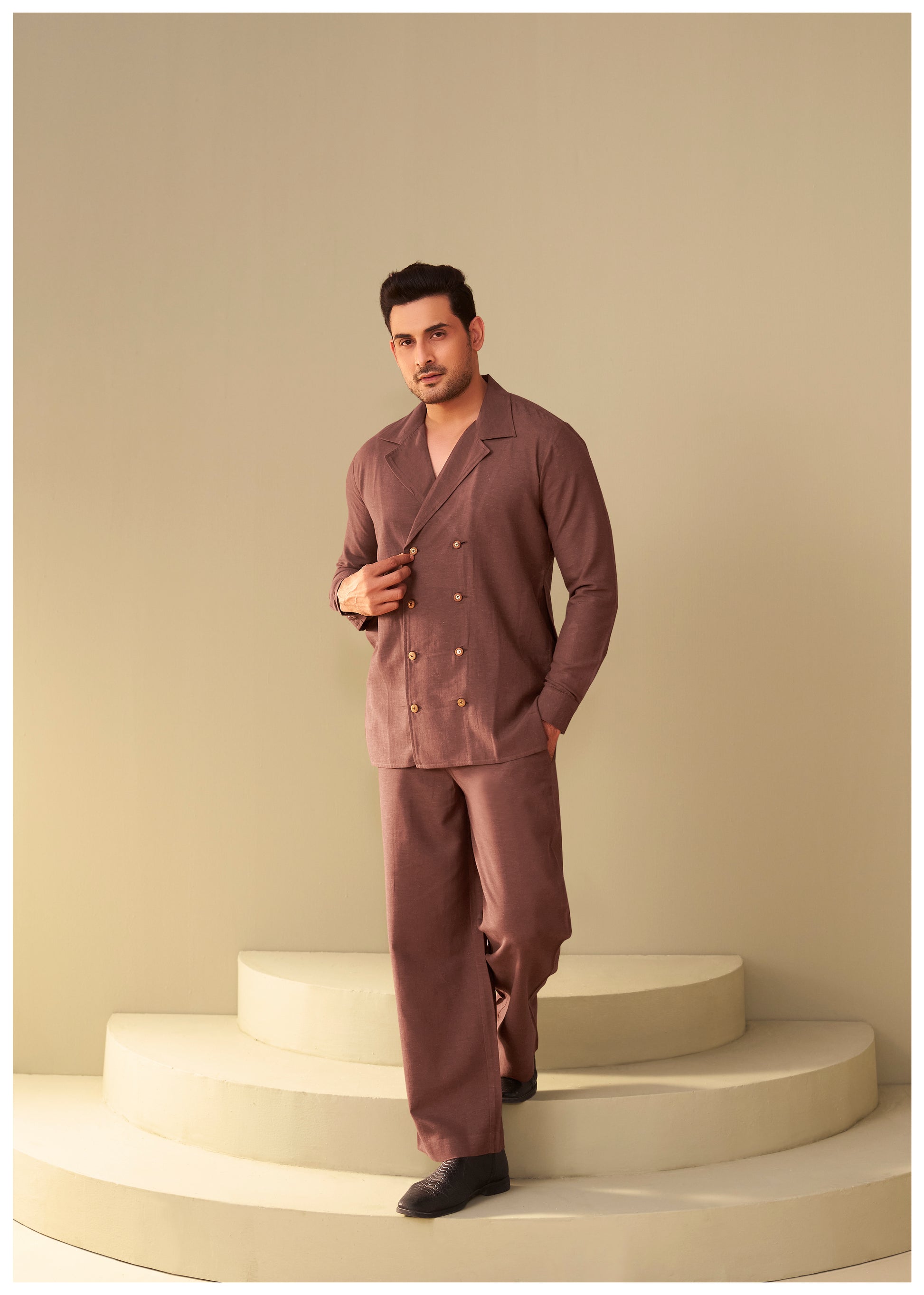 Brown Double-Breasted Kurta Set Men – Modern Premium Ethnic Wear Ethnoir