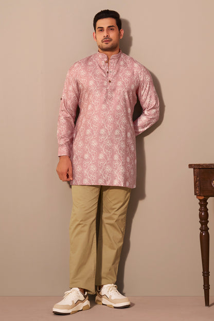 Rose Pink Printed Kurta Men Casual Festive Ethnic Wear – Ethnoir India
