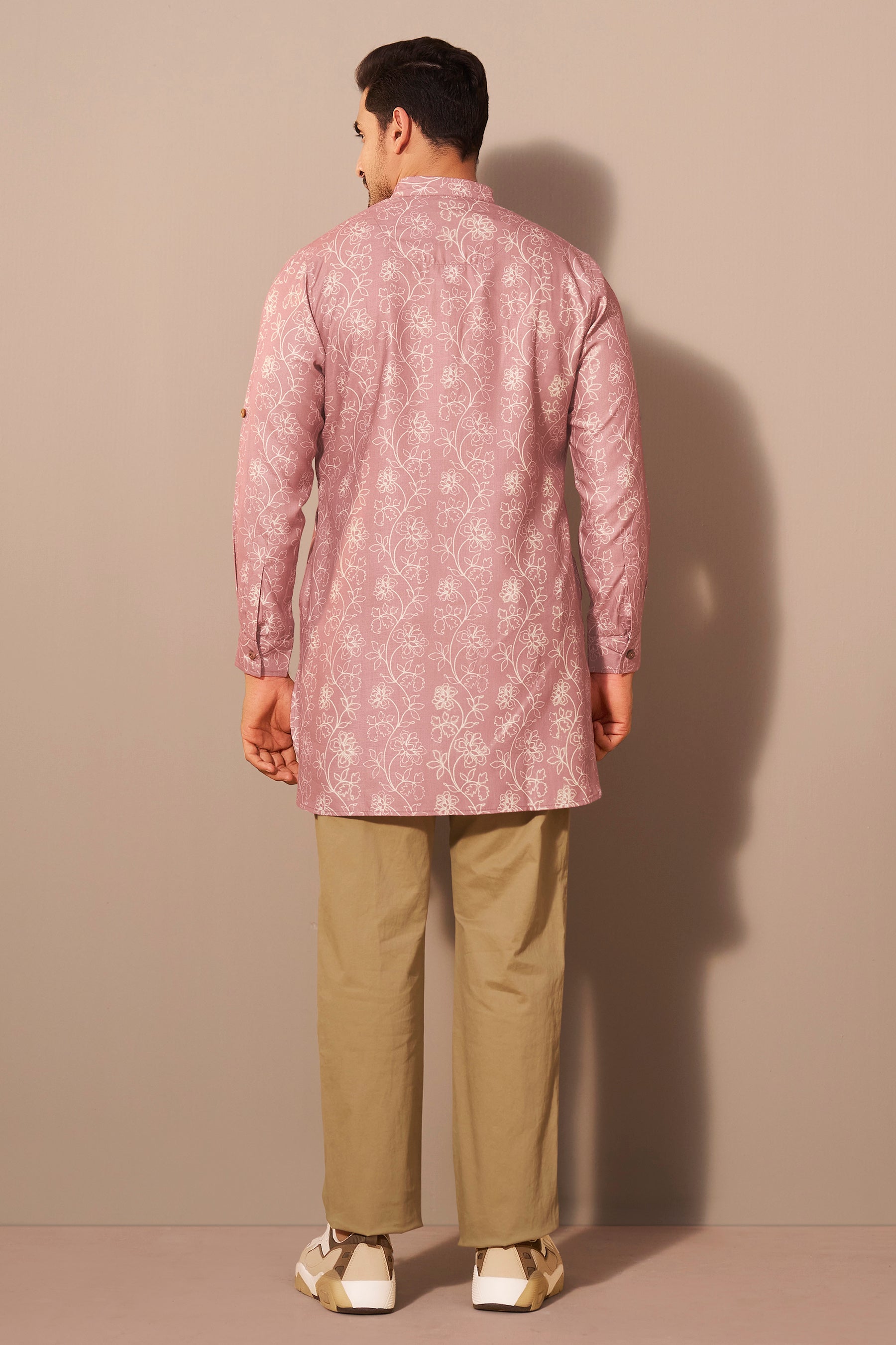 Rose Mist Printed Kurta for Men Side View – Festive Ethnic Ethnoir India