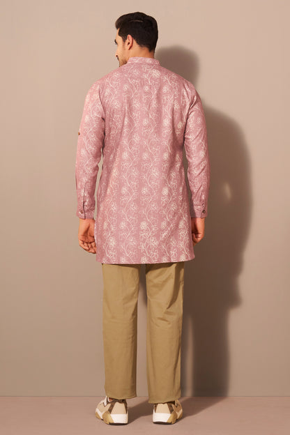 Rose Mist Printed Kurta for Men Side View – Festive Ethnic Ethnoir India