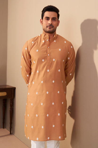 Orange Roman Silk Kurta Men Back View – Mandarin Collar Ethnoir