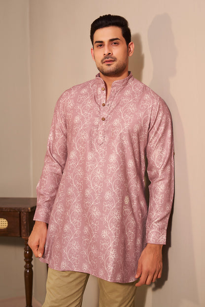Rose Pink Short Kurta Men Back View – Poly Linen Ethnoir