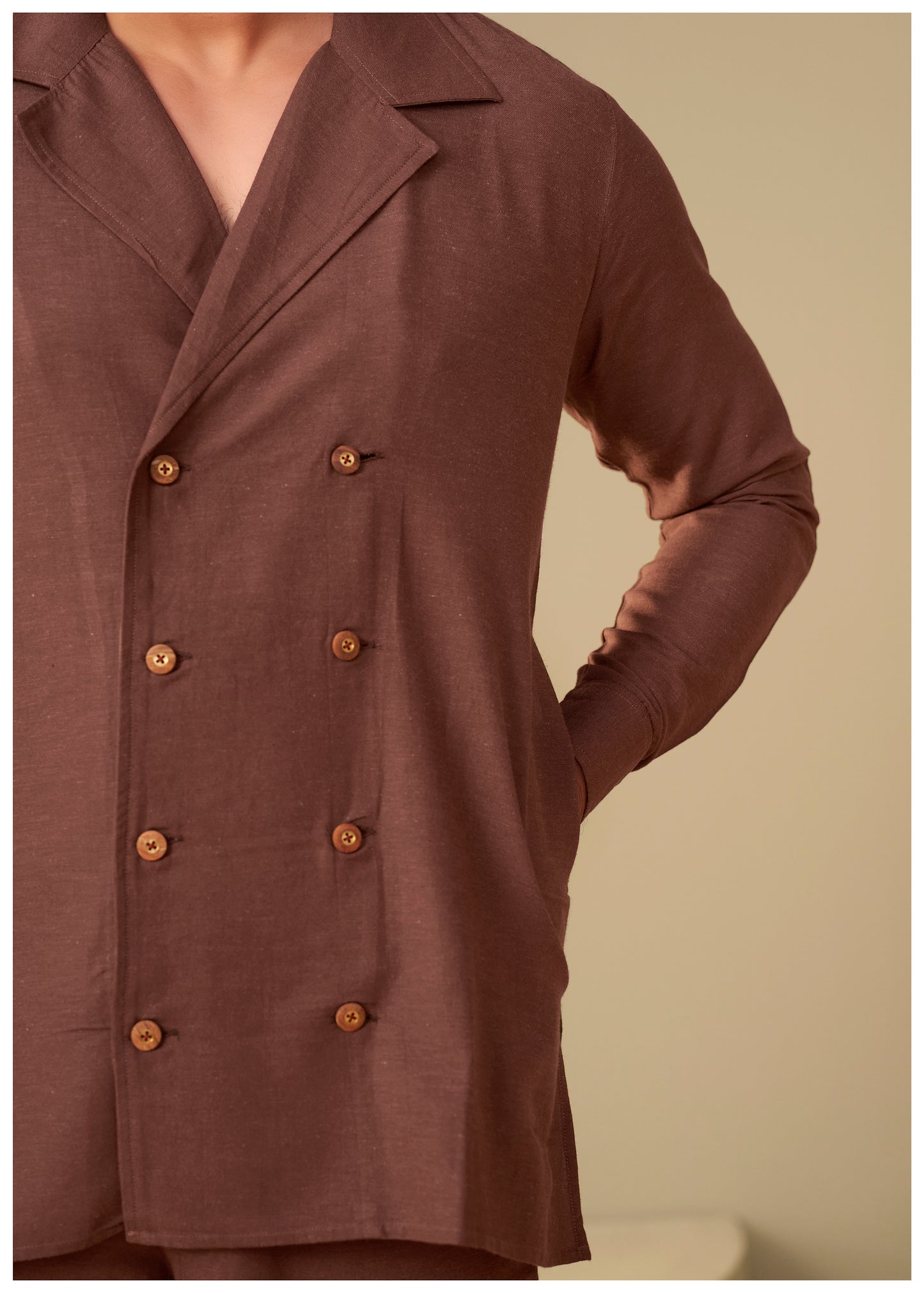 Brown Linen Kurta Set for Men Back View – Premium Ethnic Ethnoir