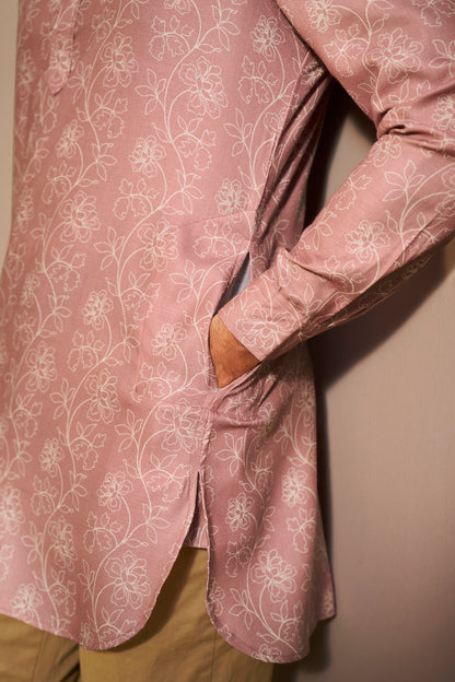 Rose Mist Printed Short Kurta Men Full Length – Ethnoir India