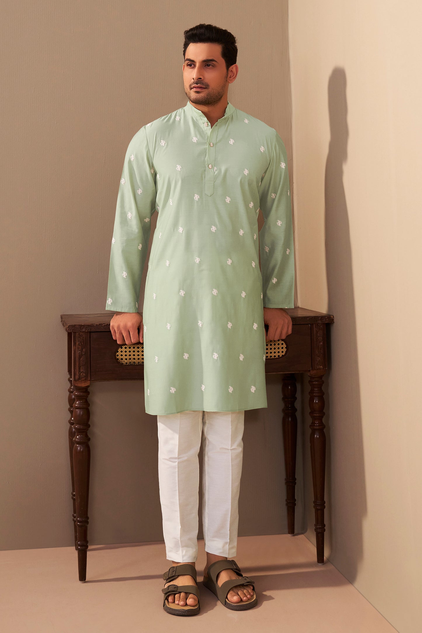 Sea Green Roman Silk Kurta Men Festive Ethnic Wear – Ethnoir India