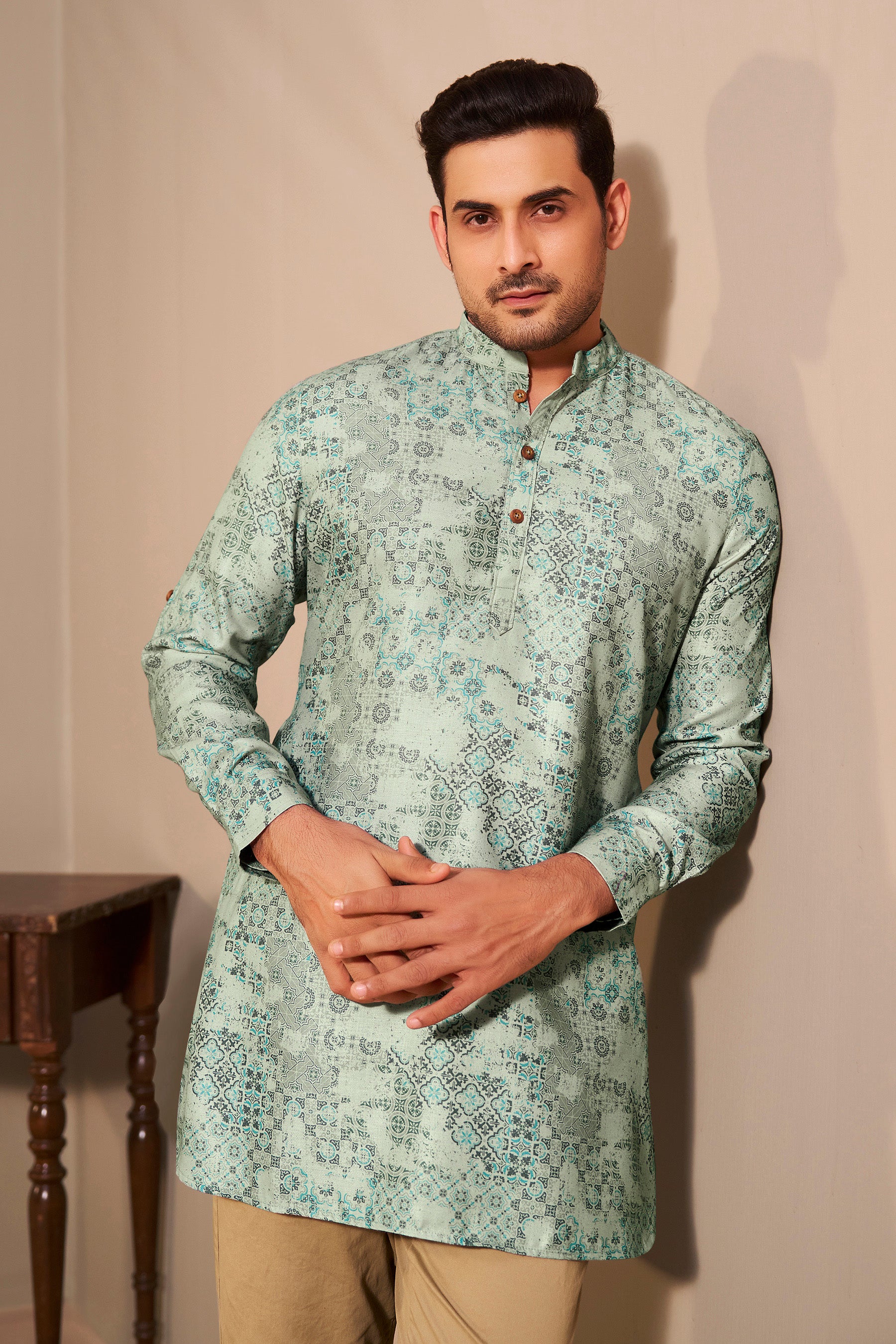 Sage Green Kurta Men Back View – Understated Ethnic Ethnoir