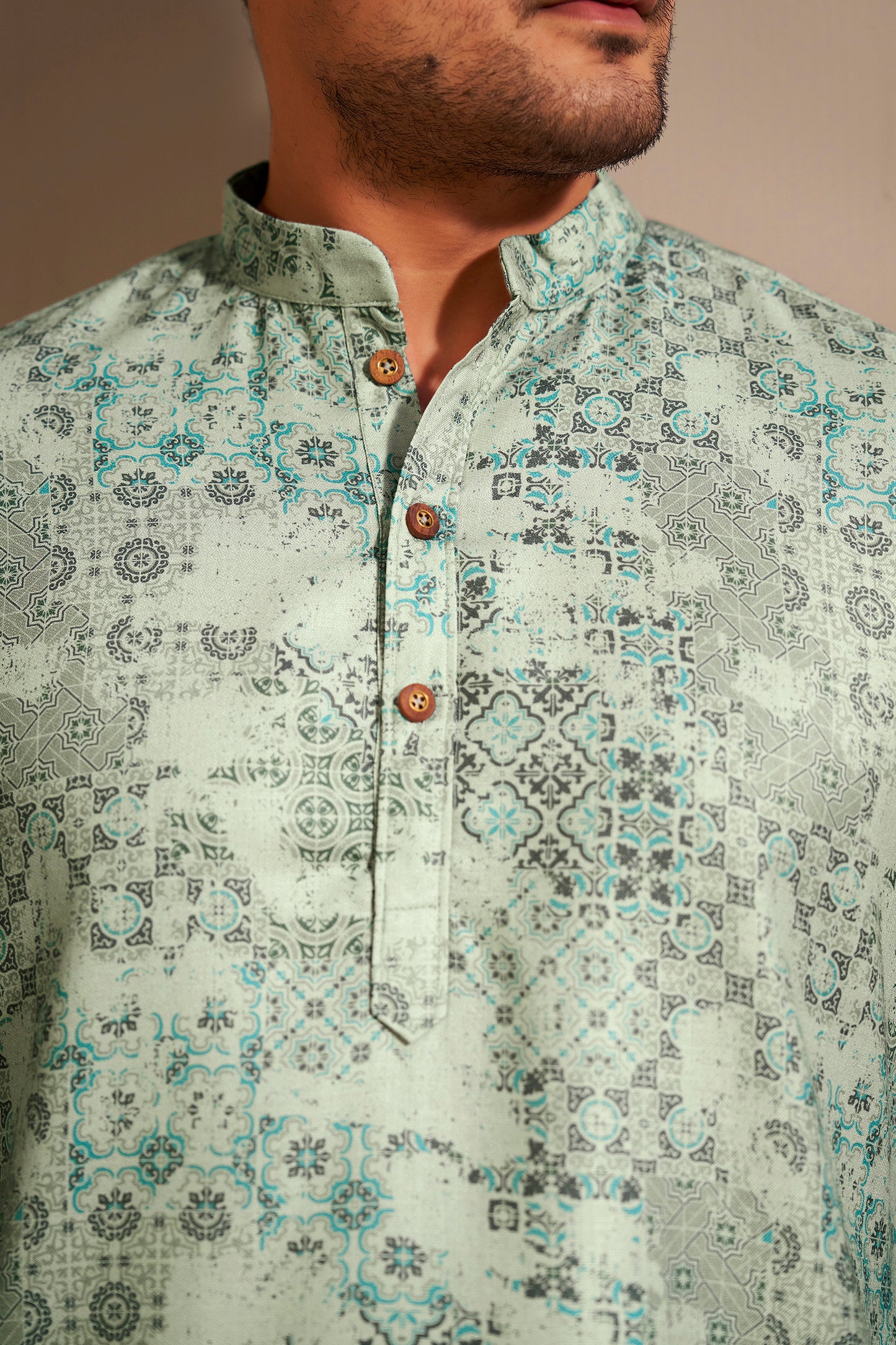 Sage Green Poly Linen Kurta Men Detail – Clean Ethnic Ethnoir India