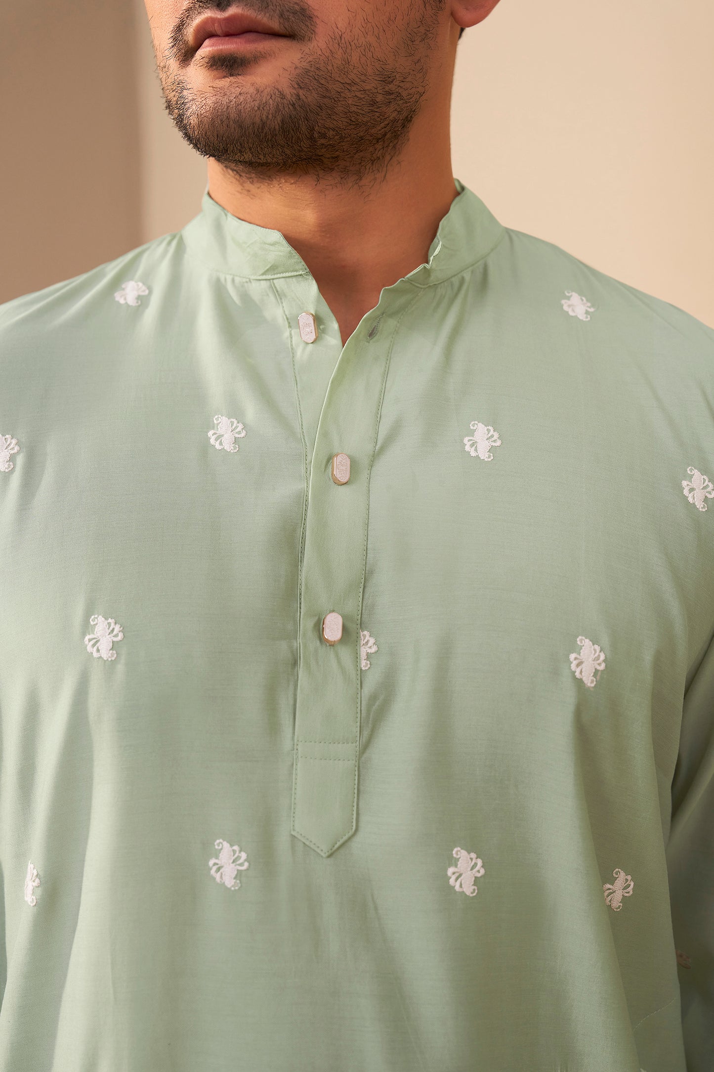Sea Green Embroidered Kurta Men Detail – Festive Ethnic Ethnoir India
