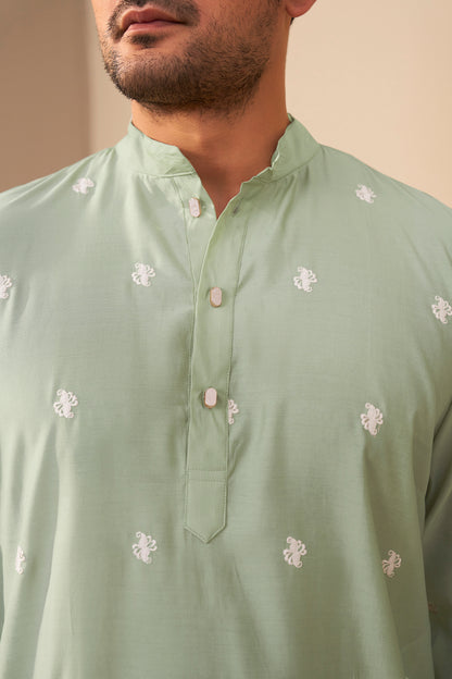 Sea Green Embroidered Kurta Men Detail – Festive Ethnic Ethnoir India
