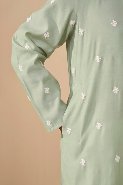 Sea Green Silk Kurta Men Full Length – Premium Ethnic Ethnoir India