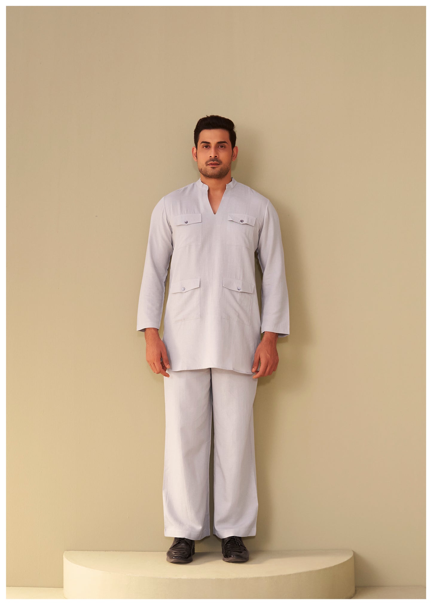 Grey Linen Ethnic Wear Co-Ord Set for Men – Premium Ethnoir