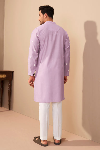 Light Lavender Roman Silk Kurta for Men Side View – Ethnoir India