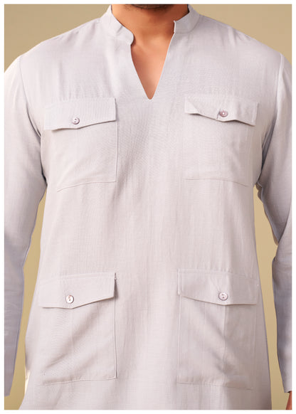Mist Grey Utility Co-Ord Set for Men Back View – Ethnoir India