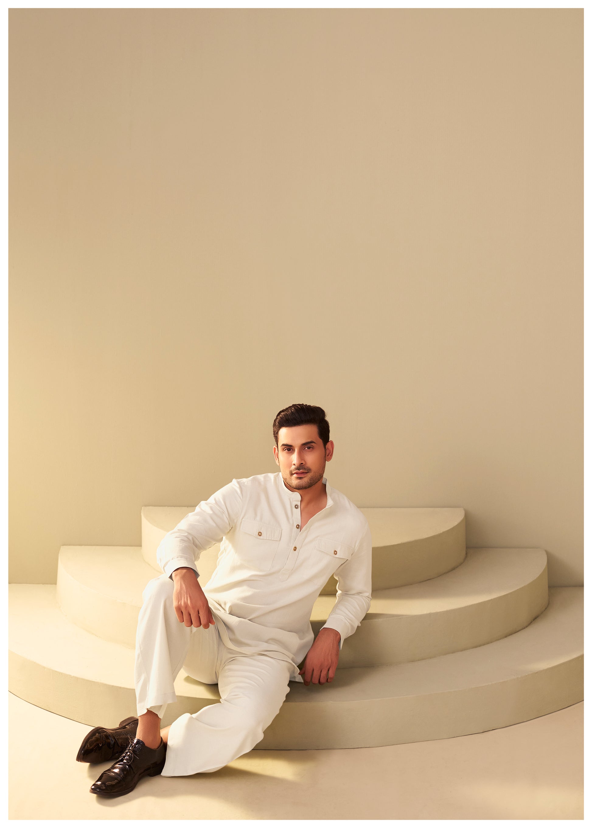 Sand Beige Minimal Co-Ord Set for Men Full View – Ethnoir India