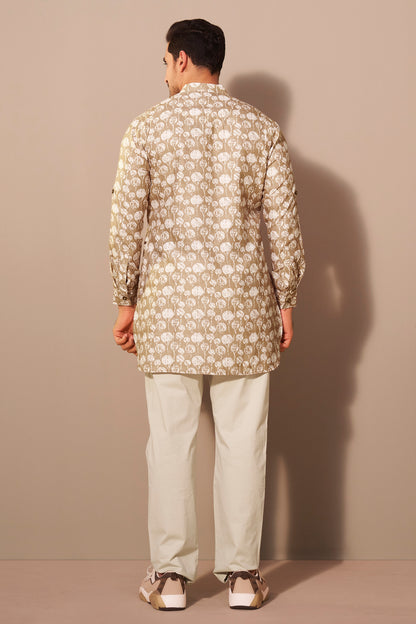 Sandstone Brown Printed Short Kurta for Men – Earthy Modern Ethnic
