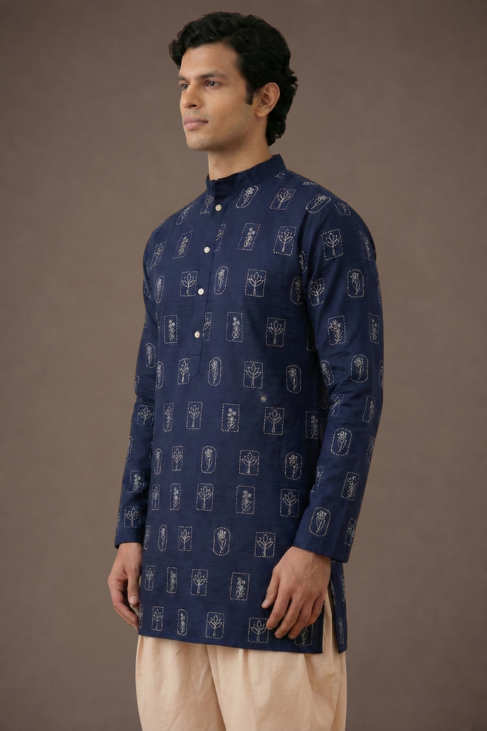 Blue Mandarin Collar Straight Kurta Men Ethnic Wear – Ethnoir India