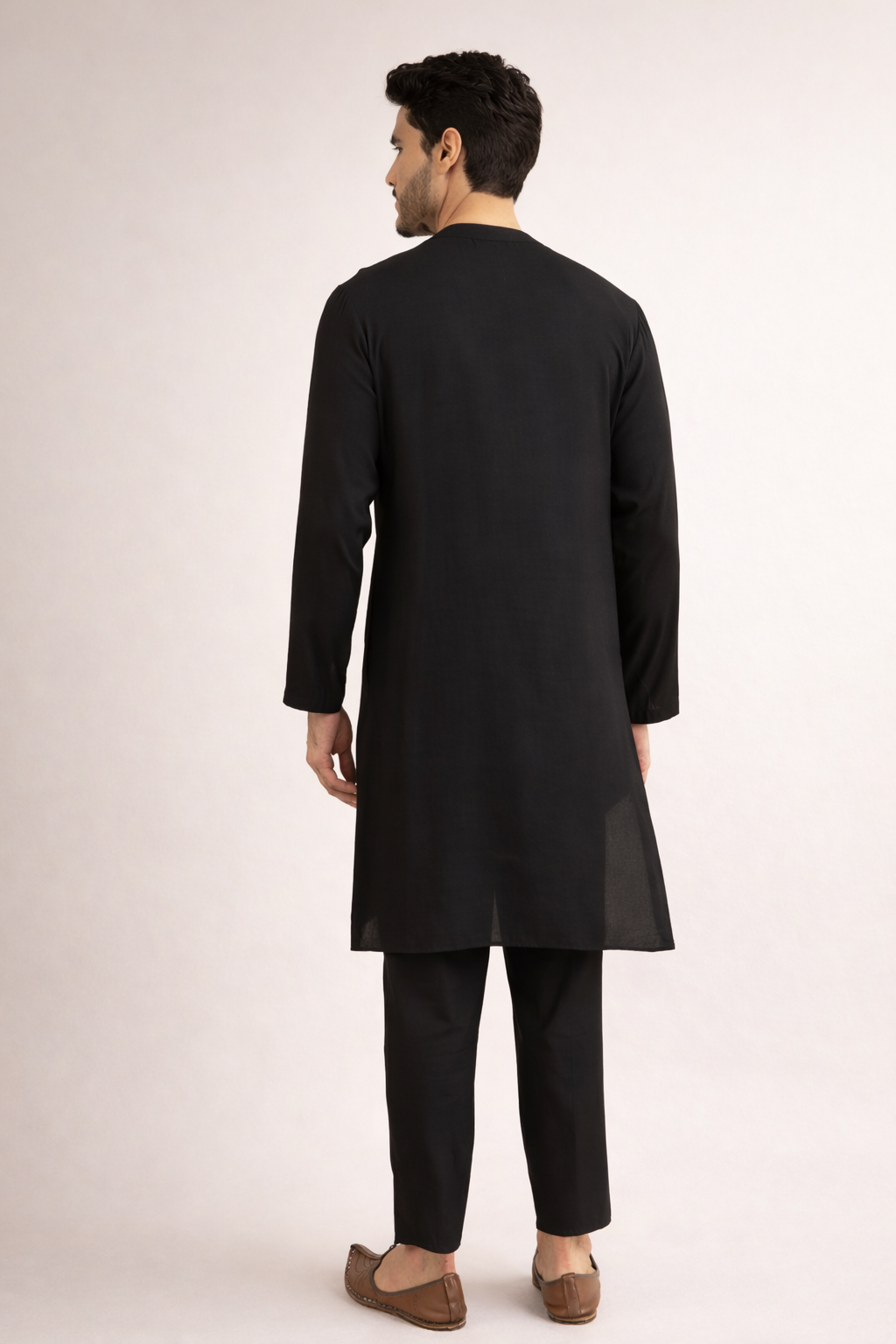 Black 3-Piece Kurta Set for Men Detail View – Pashmina Dupatta Ethnoir