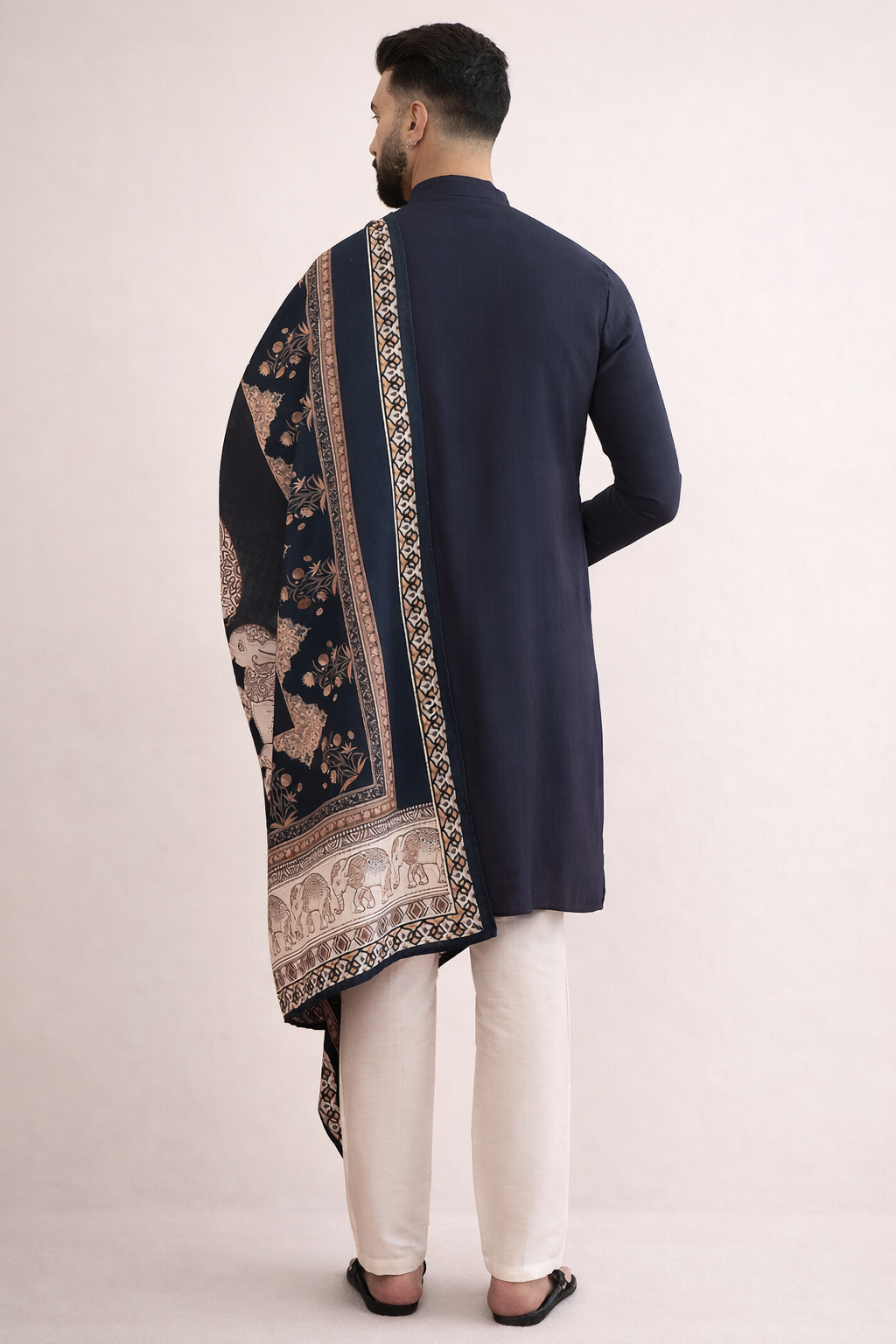 Blue Kurta Set Men Pashmina Dupatta Wedding Festive Wear – Ethnoir India