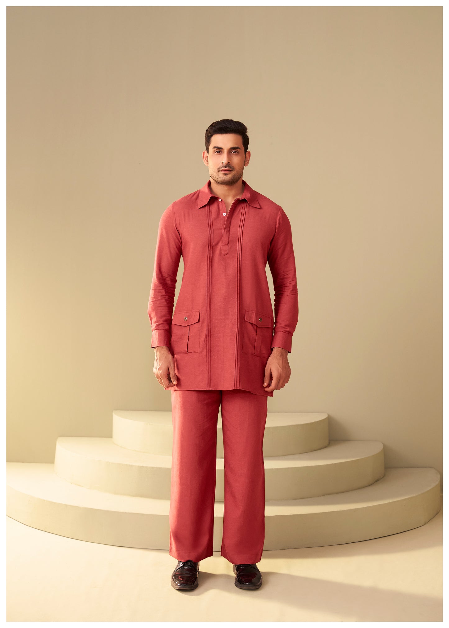 Rust Linen Co-Ord Set for Men Shirt Collar – Bold Ethnic Wear Ethnoir