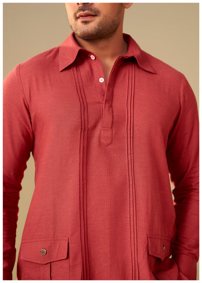 Rust Shirt Collar Co-Ord Set Men Detail – Ethnoir India