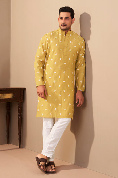 Mustard Roman Silk Kurta Men Festive Wedding Ethnic Wear – Ethnoir India