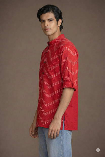 Red Bandhani Kurta Men Festive Ethnic Wear Navratri – Ethnoir India